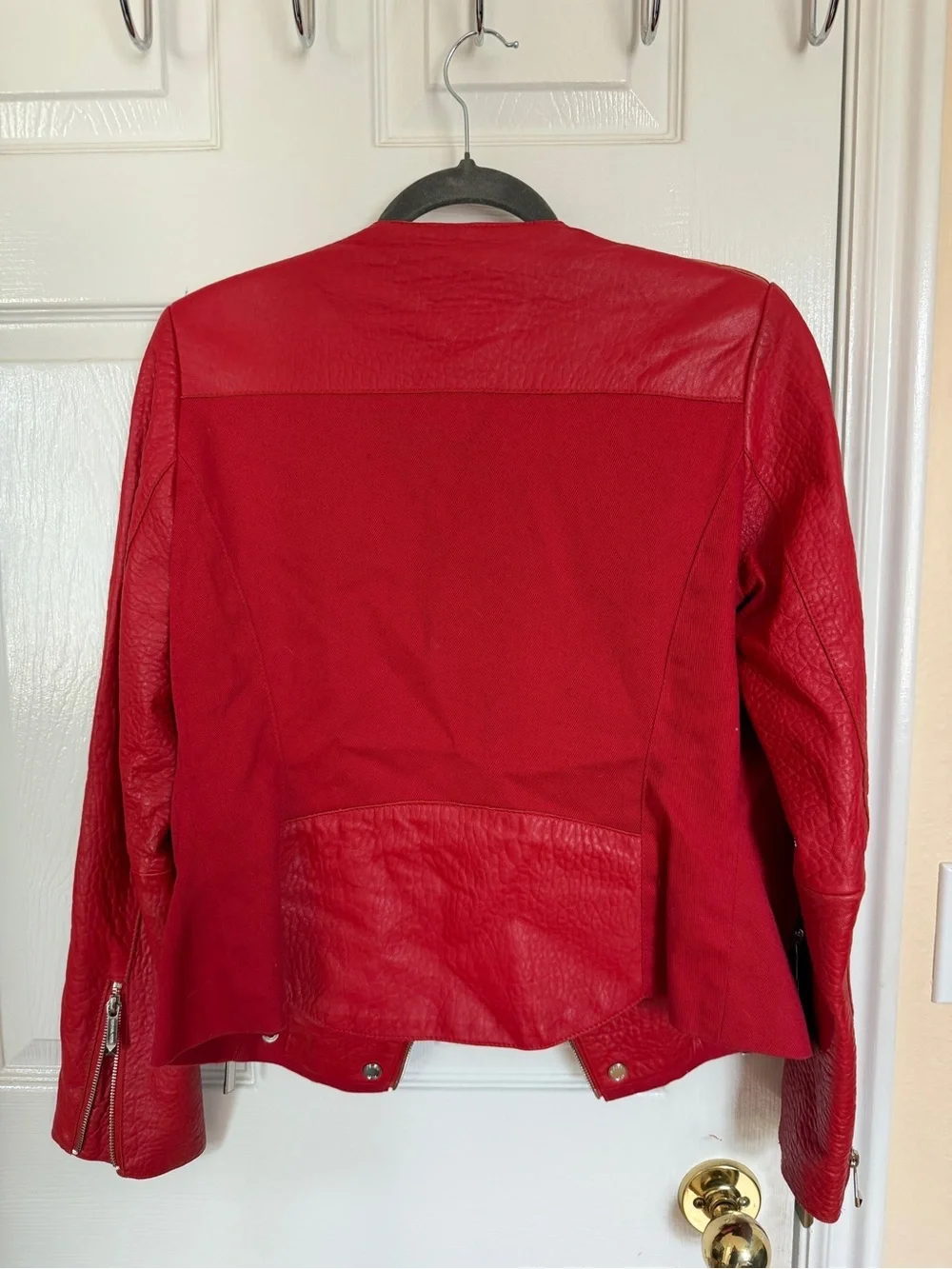 Michael Kors Red Mixed-Media Moto Jacket